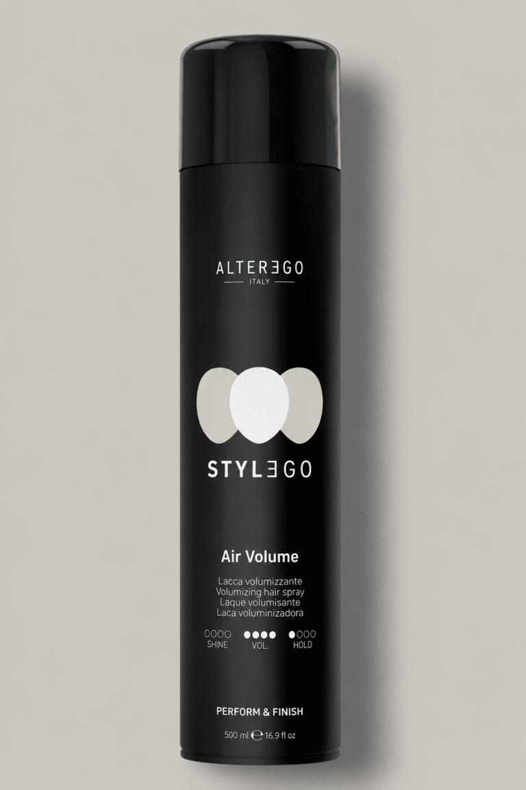 Black can of Alter Ego Italy StyleGo Air Volume hair spray, 500 ml.